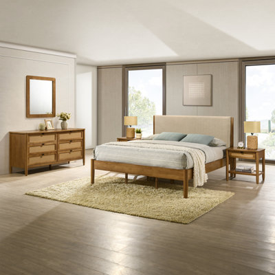 Ensemble de chambre à coucher en bois d'hévéa 5 pièces Chylie