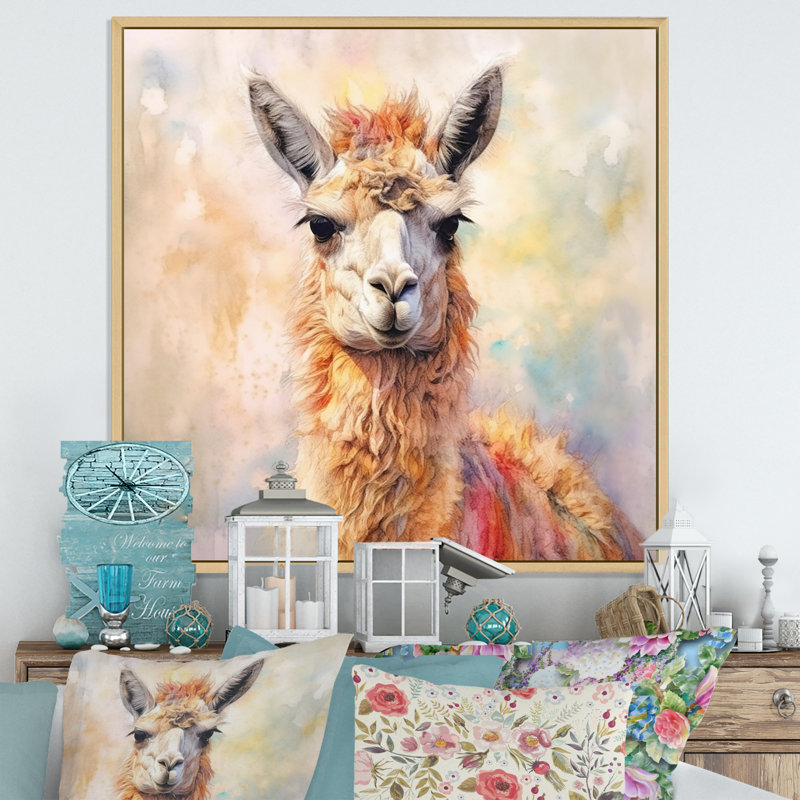 Llama Harmony I - Animals Canvas Print, 30" H x 30" W, Natural Floater Framed