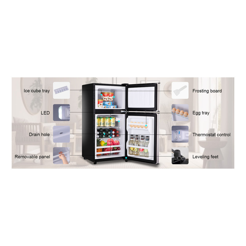 3.5Cu.Ft Compact Refrigerator Mini Fridge with Freezer, Small Refrigerator with 2 Door, 7 Level Thermostat Removable Shelves for Kitchen, Dorm, Apartment, Bar, Office