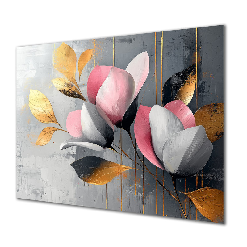 Golden Lotus Flowers Pure Form VII - Lotus, décoration murale en métal, reproduction d'art moderne, H 24 po x l 32 po