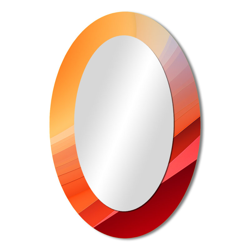 Orange Spectral Slice - grand miroir mural ovale sur métal, 36 po x 24 po