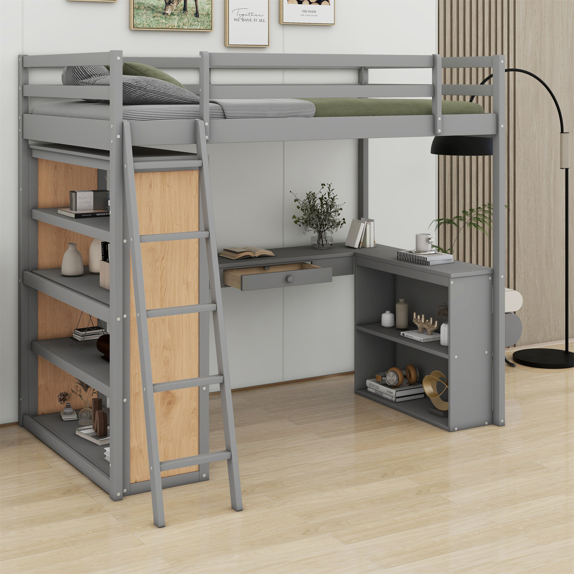 Harriet Bee Loft Bed With Ladder, Shelves And Desk - Wayfair Canada