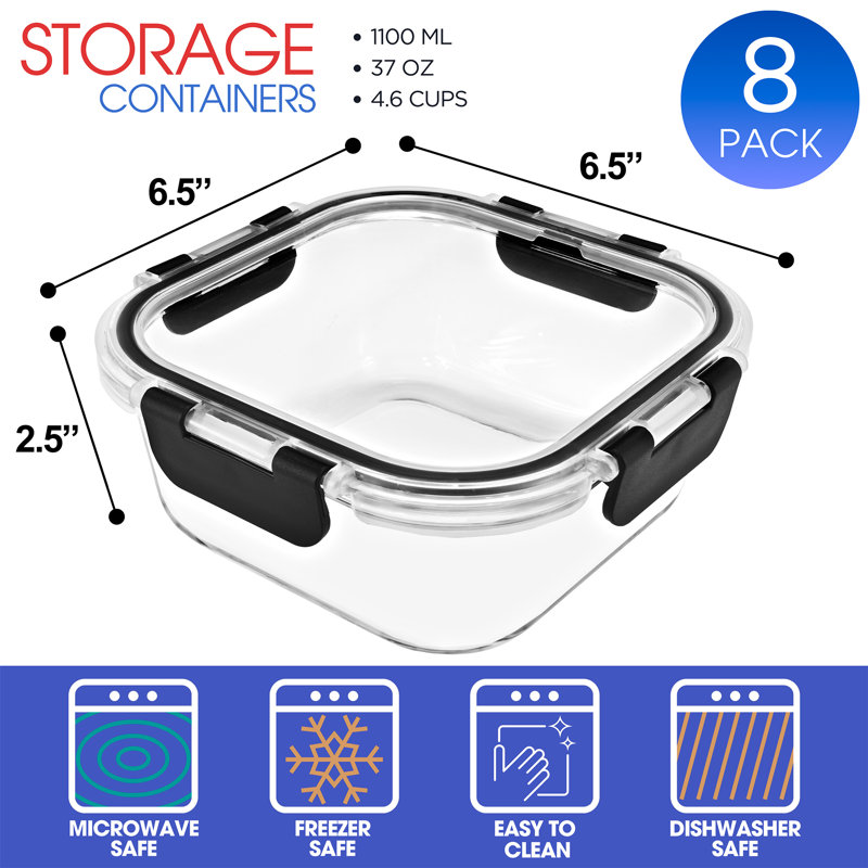 Prep & Savour Glass Meal Prep Containers with Airtight Lids - 8 Pack Square