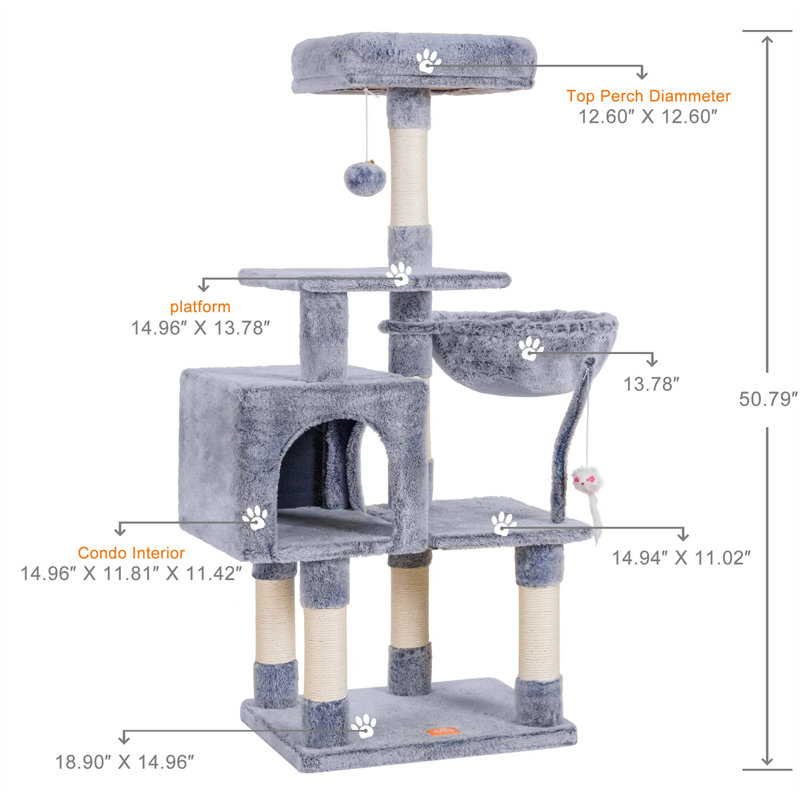 Arbre à chat Faraday, Gris, H 50,39 po x l 15,75 po x L 19,69 po