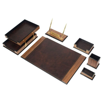 Michailas Leather / Faux Leather Desk Organiser Set