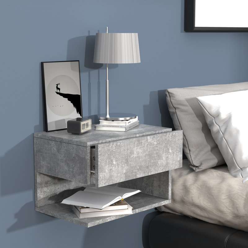 Avan Manufactured Wood Bedside Table, in Grey, 30cm H x 45cm W x 32cm D
