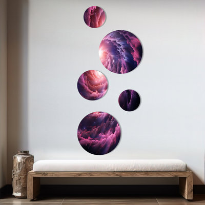 Abstract Purple Galaxy Storm VI - Abstract Spirals Round Wall Art Set Of 5