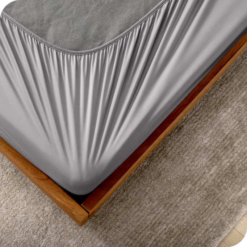 Housse de sommier enveloppante, Gris clair, Complète