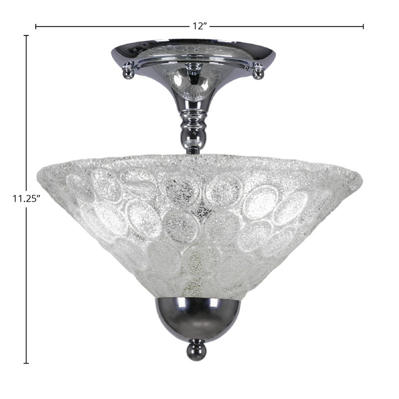 Semi-Flush 2 Bulbs With 12" Italian Bubble Glass, Chrome