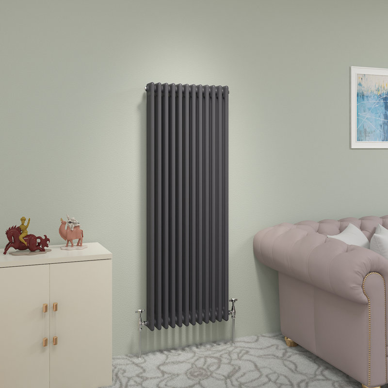 Valery Vertical Traditional 3 Column Cast Iron Style Designer Radiator, 150cm H x 56cm W, Anthracite