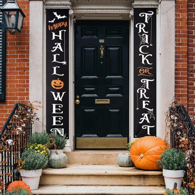 Halloween Decorations Outdoor Banners Trick Or Treat Happy Halloween Decorative Hanging Banner For Front Door Porch Yard Sign Indoor Home Wall Decor Halloween Party Welcome Signs