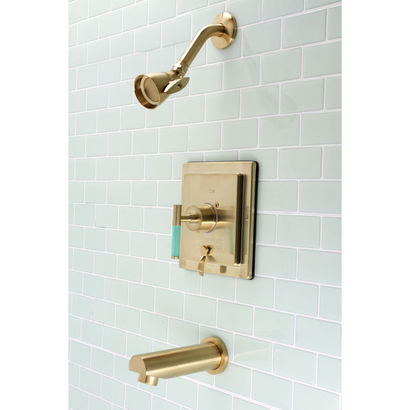 Robinet de baignoire et douche à pression équilibrée à poignée simple Kingston Brass Kaiser, Laiton brossé