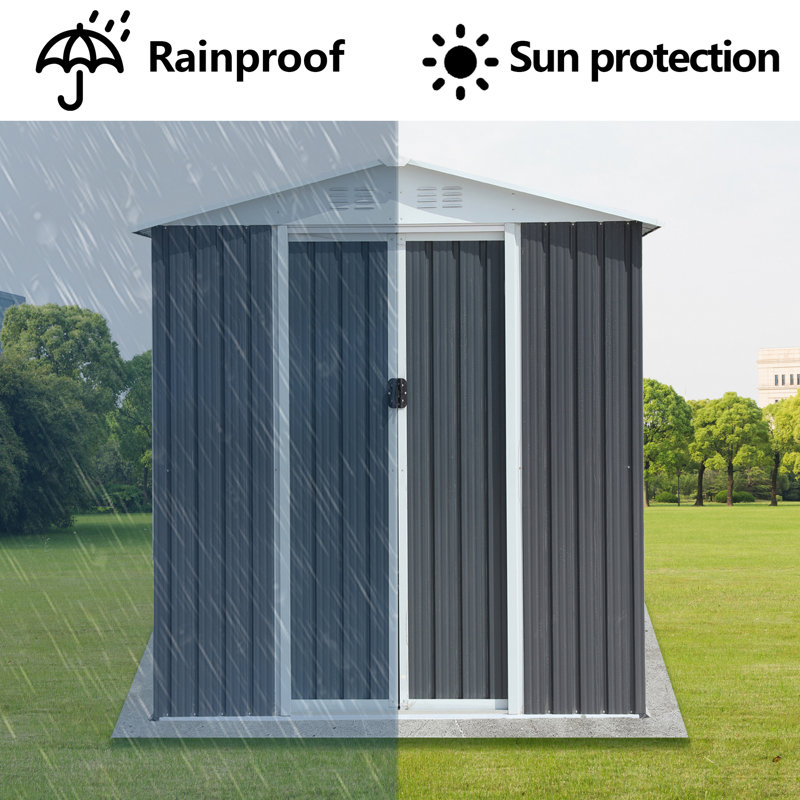 Gray Galvanized Steel and Aluminum Apex Roof Outdoor Storage Shed