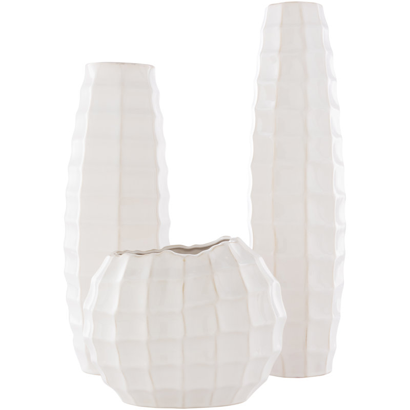 Vase de table en céramique 3 pièces 16,35 po Aurrie Antchen, Ivoire
