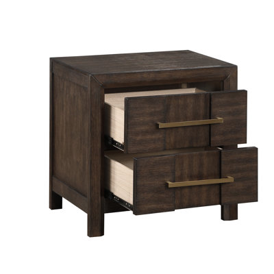 Table de chevet 2 pièces en noyer avec intérieur spacieux - Offre amplement d'espace de rangement dans une chambre à coucher fonctionnelle et chic
