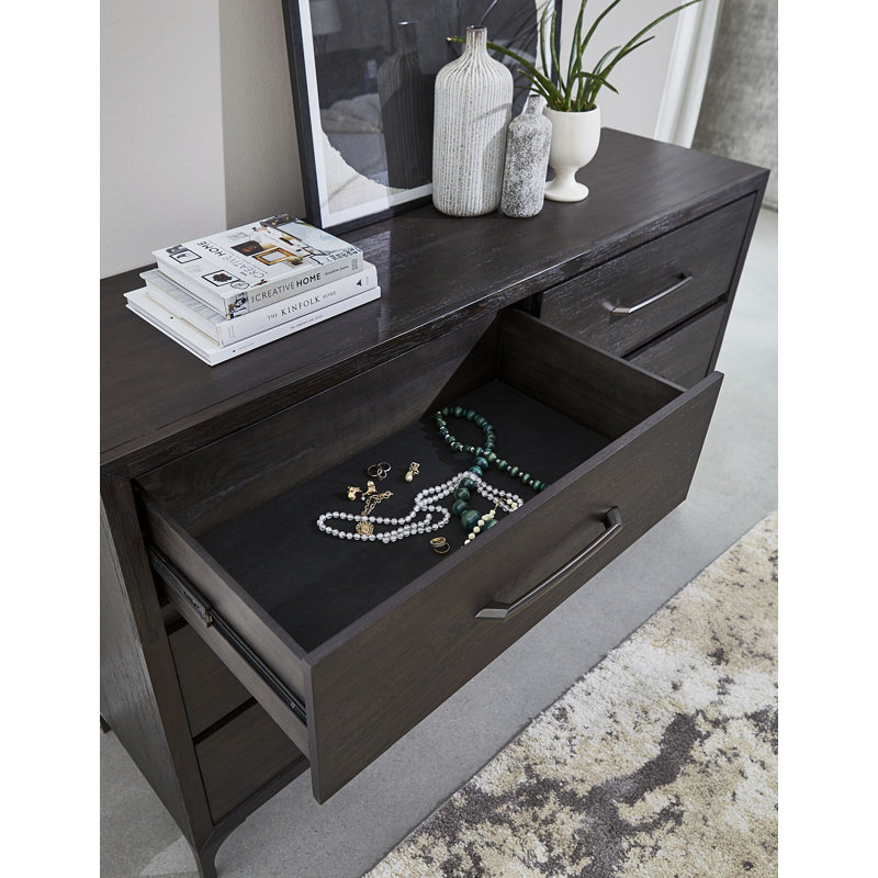 Taraji Six-Drawer Metal Leg Dresser In Vintage Coffee, Café rétro