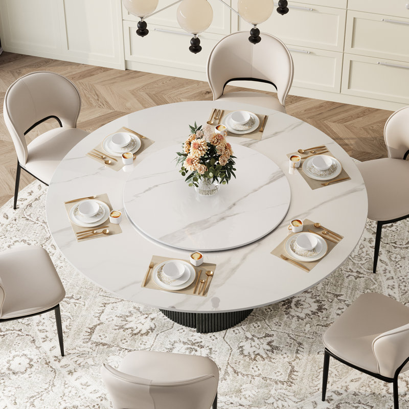 59" Round Marble Dining Table with Turntable