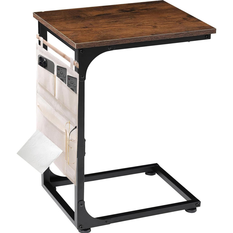 C Shaped End Table For Couch Small Side Tables For Bedroom With Storage Bag Sofa Table For Small Spaces Morden TV Tray Table With Metal Frame For Living Room Suitable As Bedside Coffee Laptop Table