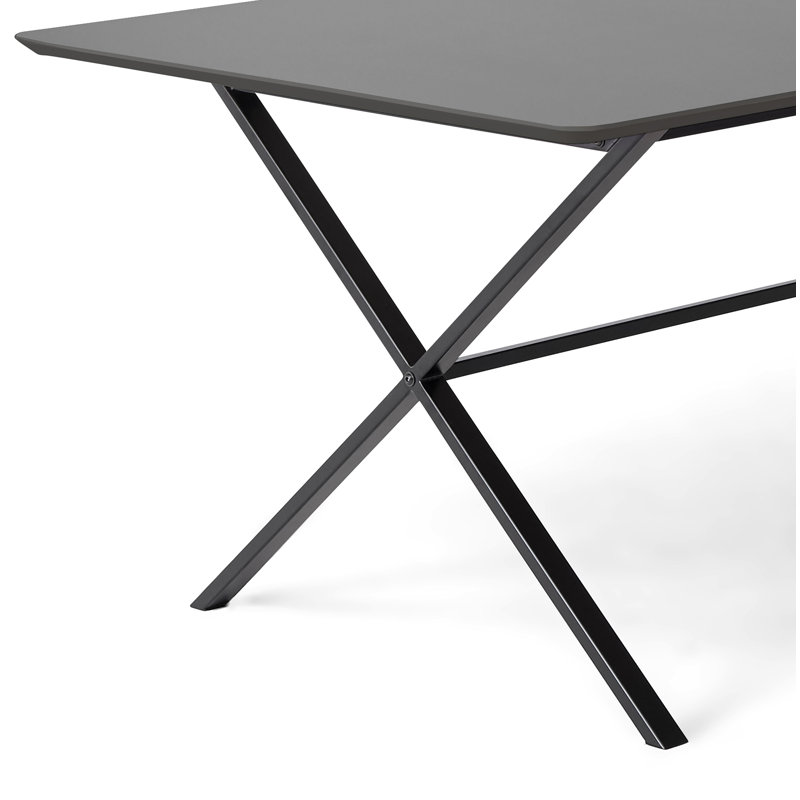 Meza Rounded Extendable Dining Table with Cross Metal Legs, 73.2cm H x 306cm L x 100cm W, Gray