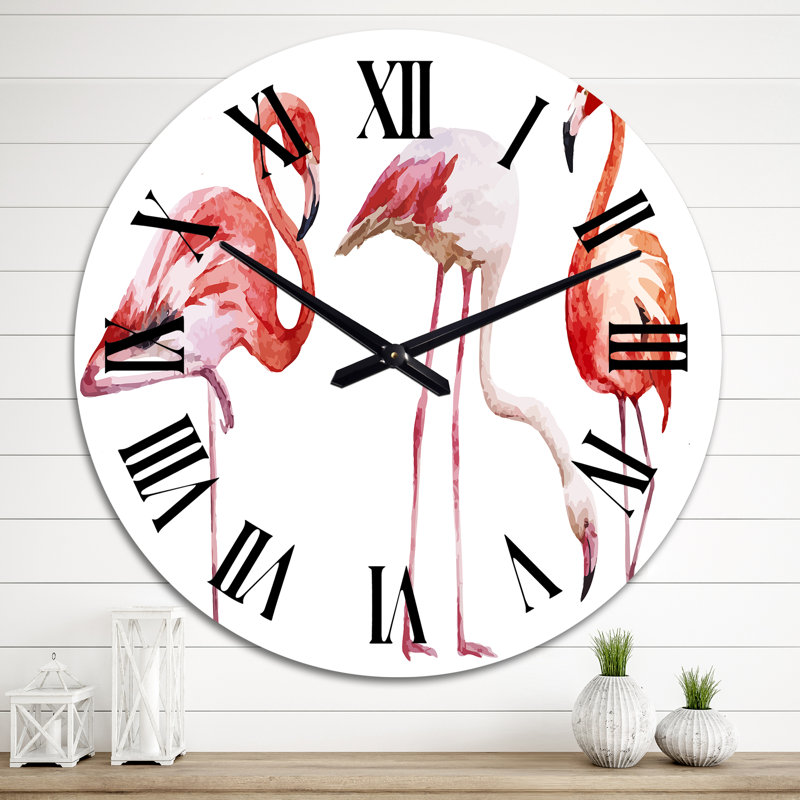 Deux flamants roses sur fond blanc - horloge murale traditionnelle, Grand