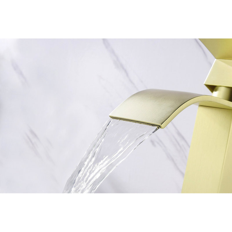 Waterfall Spout Single Handle Bathroom Sink Faucet, Brushed Gold