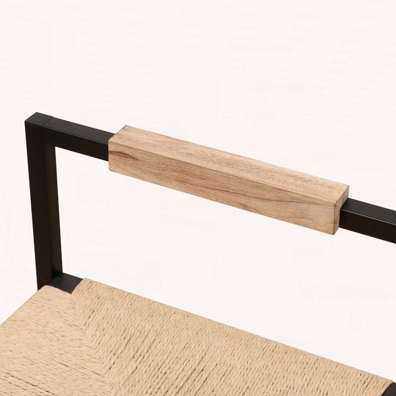 Ensemble de 2 tabourets de bar avec dossier et siège tissé en corde de papier