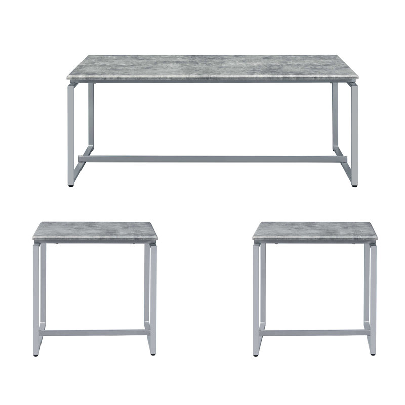 Ensemble de 3 tables basses Aguanga, Imitation béton, Argent