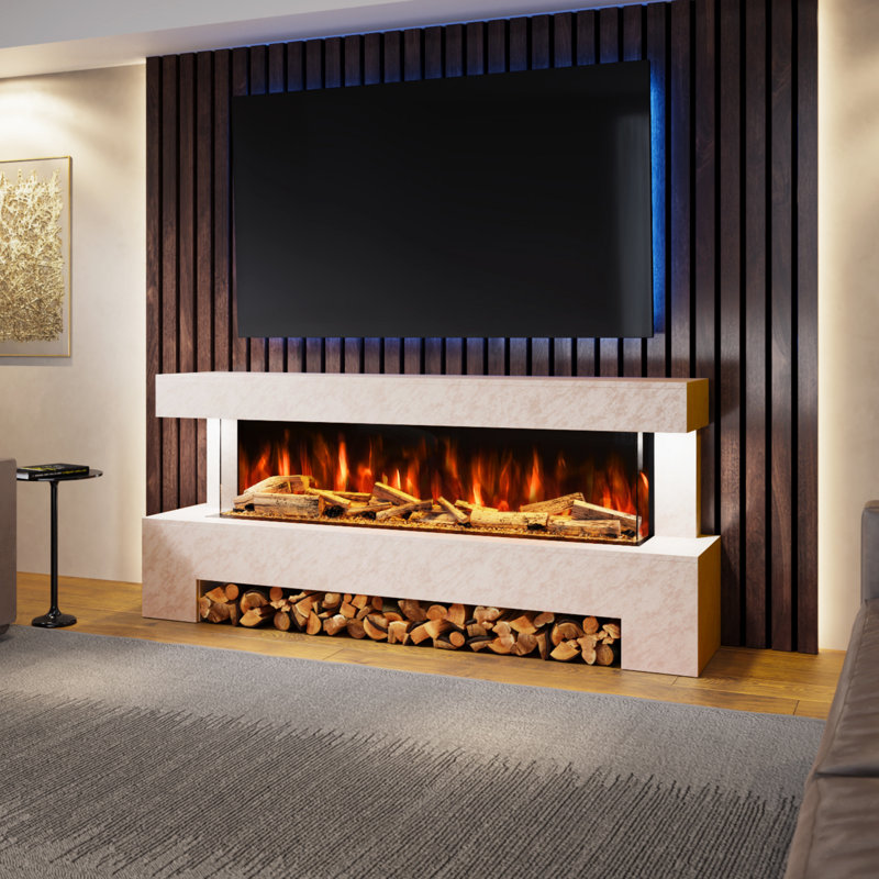 Angelo Freestanding Electric Fireplace Suite – 1500mm 3-sided Led Electric Fire with Panoramic Flame | Remote & App Control | Led Side Lights