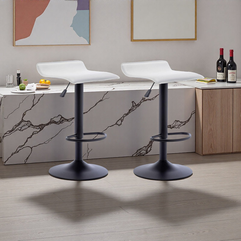 Ensemble de 2 tabourets de bar rotatifs réglables Juddson, en cuir de polyuréthane sans dossier de hauteur comptoir avec repose-pieds et vérin à gaz pour îlot de cuisine, bar personnel