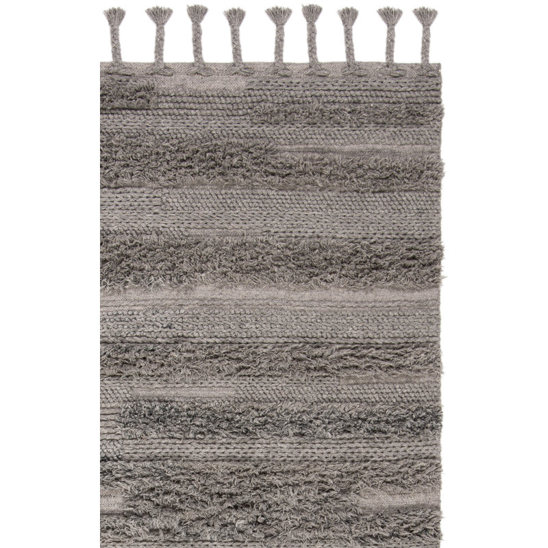 Tapis argenté en laine tissé à plat à la main Janis, Rectangle 4 pi x 6 pi