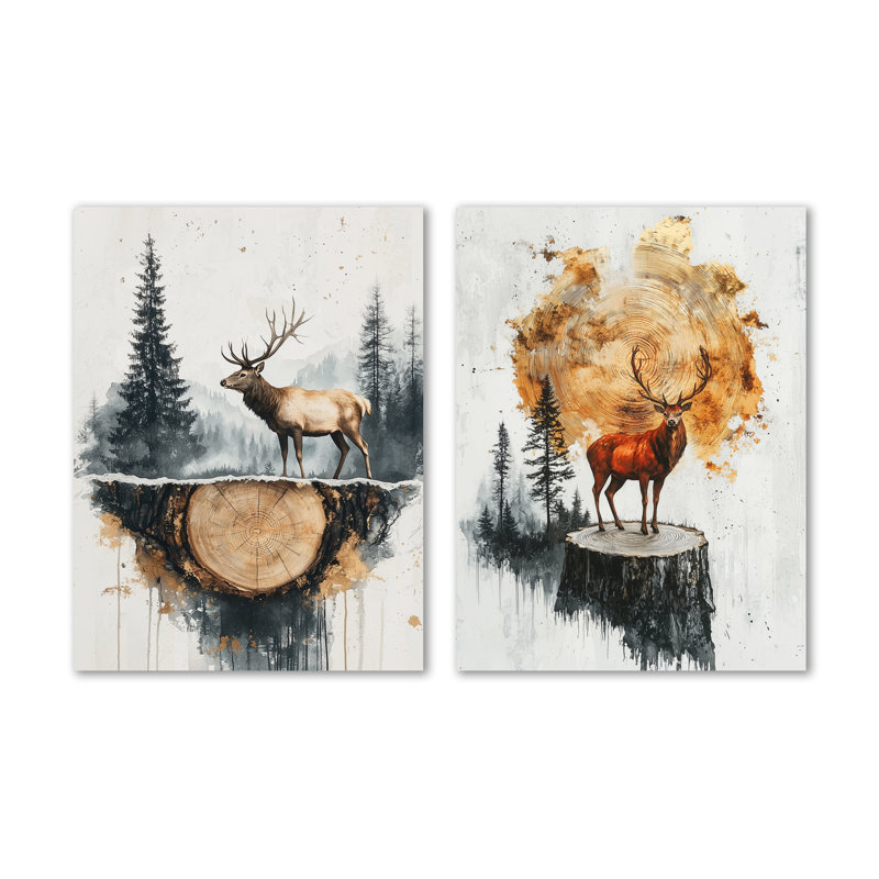Deer Guardian of the Forest I - Brown Animal, 32" H x 48" W