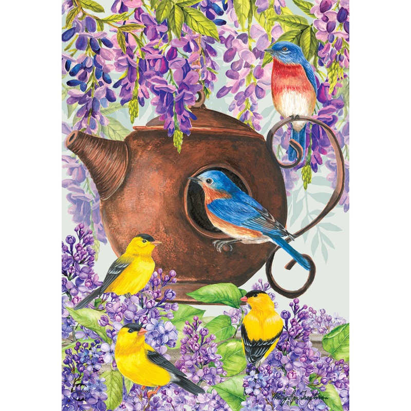Teapot Birdhouse Spring Garden Flag
