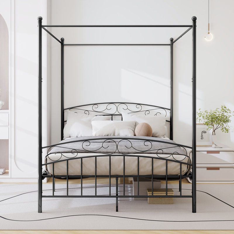 Metal Canopy Bed, Black, Queen