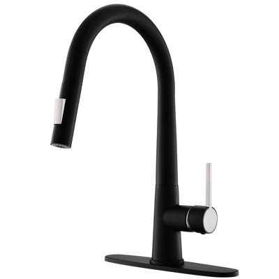 Pull Out Kitchen Tap, Black, Single Handle, Deck Plate, Contemporary Look, Ceramic Filled, Brass Faucet Faucet, Plate Included, Contemporary, Filler,