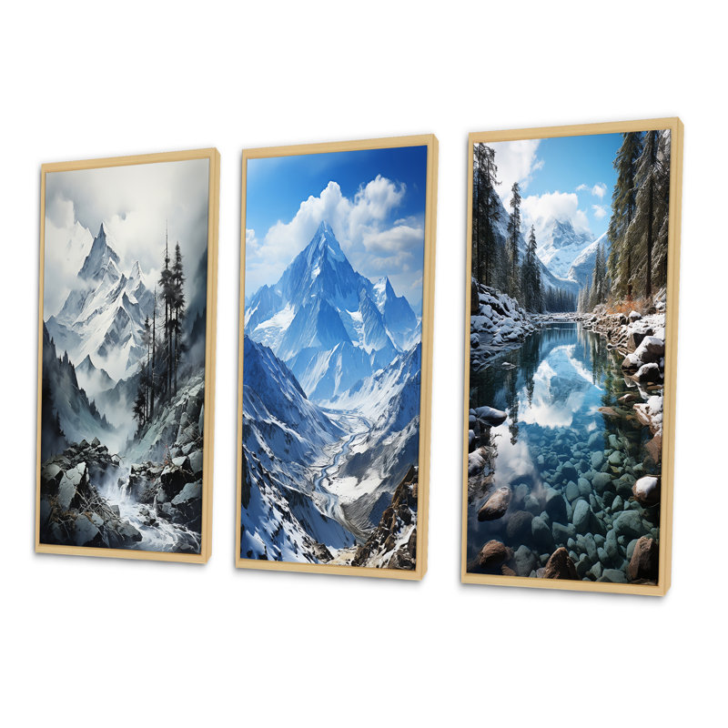 «Canada Majestic Peaks», 3 pièces sur toile, H 28 po x l 36 po, Encadré naturel