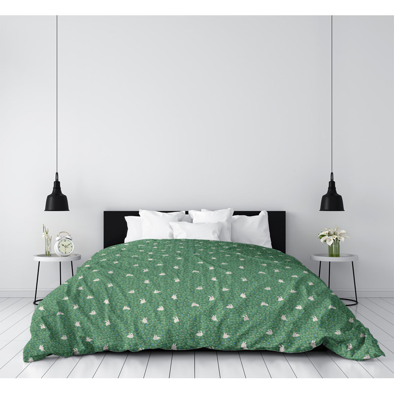 Housse de couette simple Katelyn Elizabeth, Housse de couette pour très grand lit, Polyester brossé, Jade / blanc