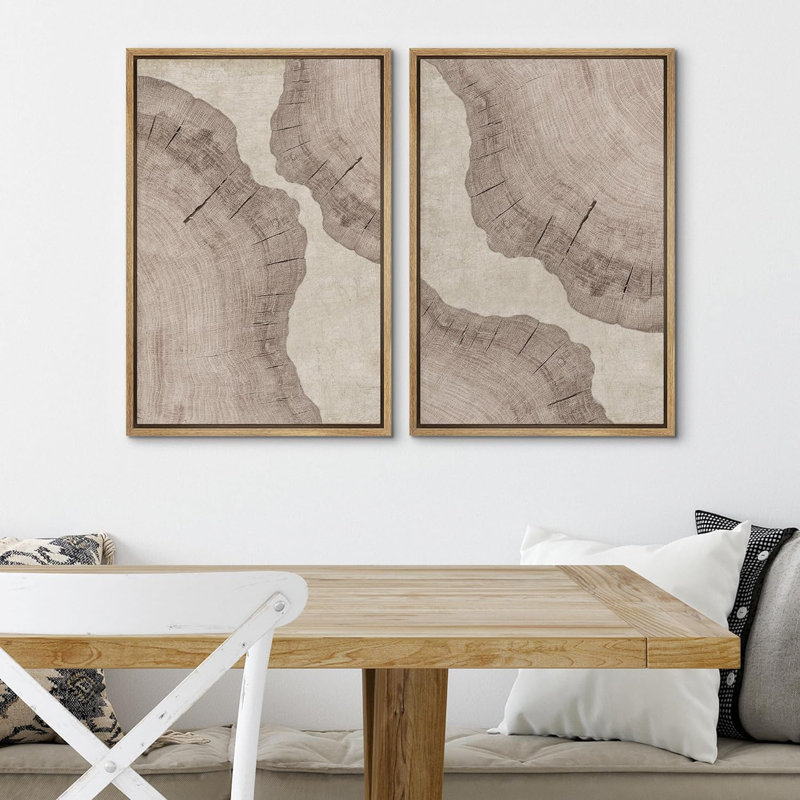 2 pièces, impression de bois de chêne beige, forêt, anneau, neutre, art minimaliste, décor de ferme moderne sur toile