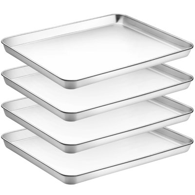 Baking Sheet Set Of 4, Stainless Steel Cookie Sheet & Baking Pan Tray, Toaster Oven Tray, Rectangle Size 15.94 X 11.96 X 1 Inch