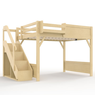 Full-Size Loft Bed with Built-in Wardrobe, Storage, Stairs & Bedside Shelves – Solid Wood, No Box Spring Needed,  Natural