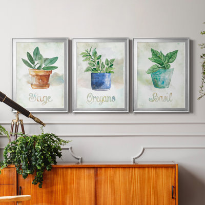 Basilic en pot - ensemble de 3 peintures sur toile encadrées