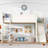 Full Loft Bed with Storage Shelves and Wardrobe, Solid Wood Loft Beds with Detachable Slide and Ladders, No Spring Box Needed, Beige-2023270913-2023270916