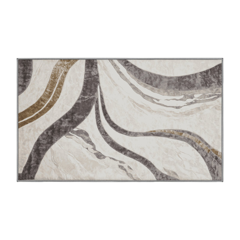 Machine Washable Gray Area Rug, Rectangle 4' x 6'
