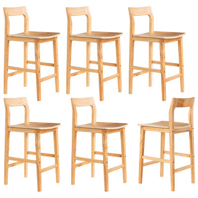 Solid Wood Counter Stool With Footrest - Vintage Industrial Design, Ergonomic Curved Back & Contoured Seat For Kitchen, Bar, Or Dining