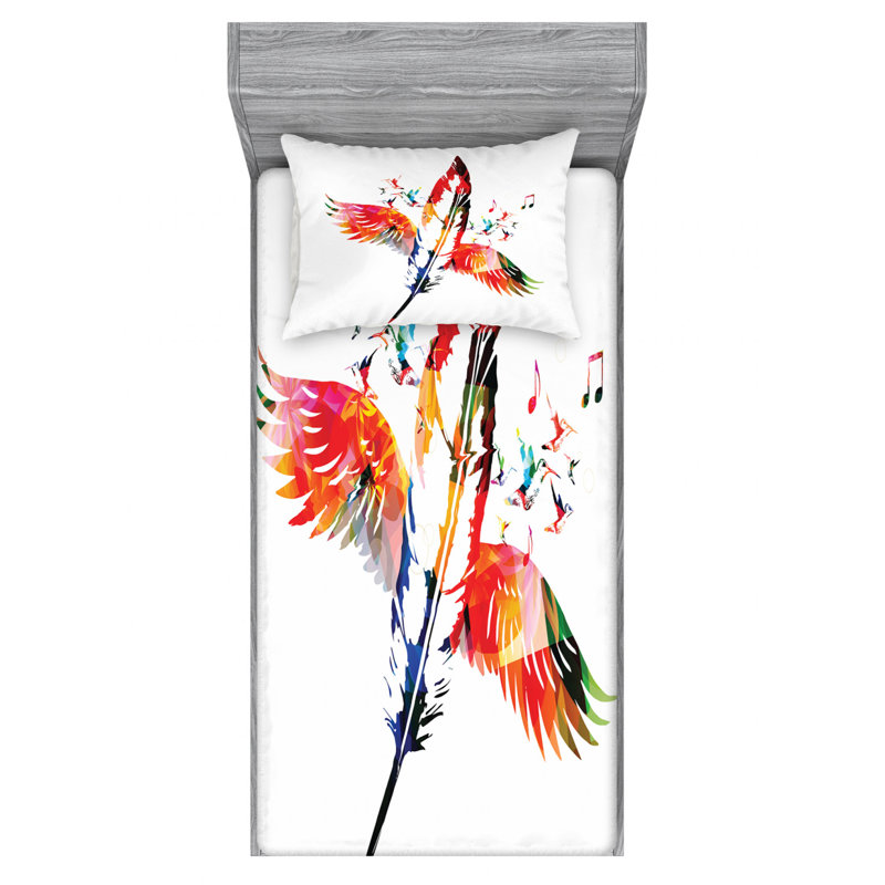 Feathers Microfiber Sheet Set, Twin XL Sheet Set + Fitted Sheet + 1 Pillowcase