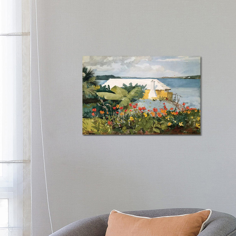 Flower Garden And Bungalow, Bermuda, 1889 by Winslow Homer - Wrapped Canvas Painting, 66.04 cm H x 45.72 cm W x 1.91 cm D