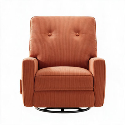 Fauteuil inclinable manuel en velours côtelé avec pivotement à 360 ° et bascule, dossier réglable de 90 ° à 150 °, repose-pieds, base en métal robuste pour le salon, la chambre à coucher, orange