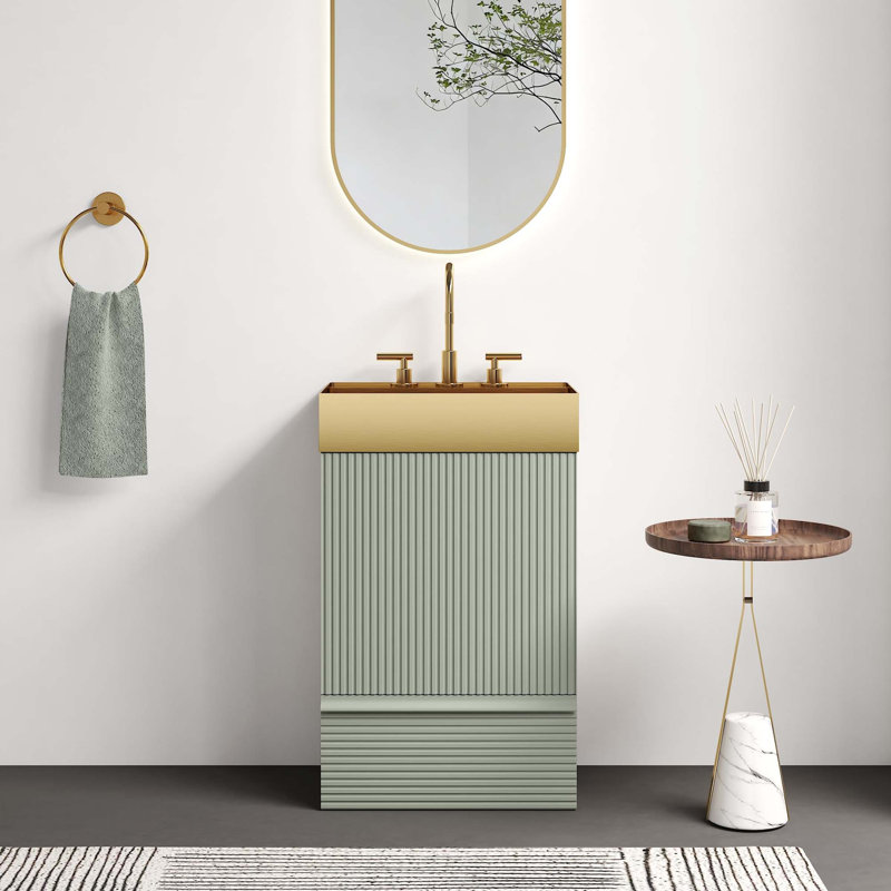 Meuble-lavabo autoportant à rayures Modern Modern, Vert clair