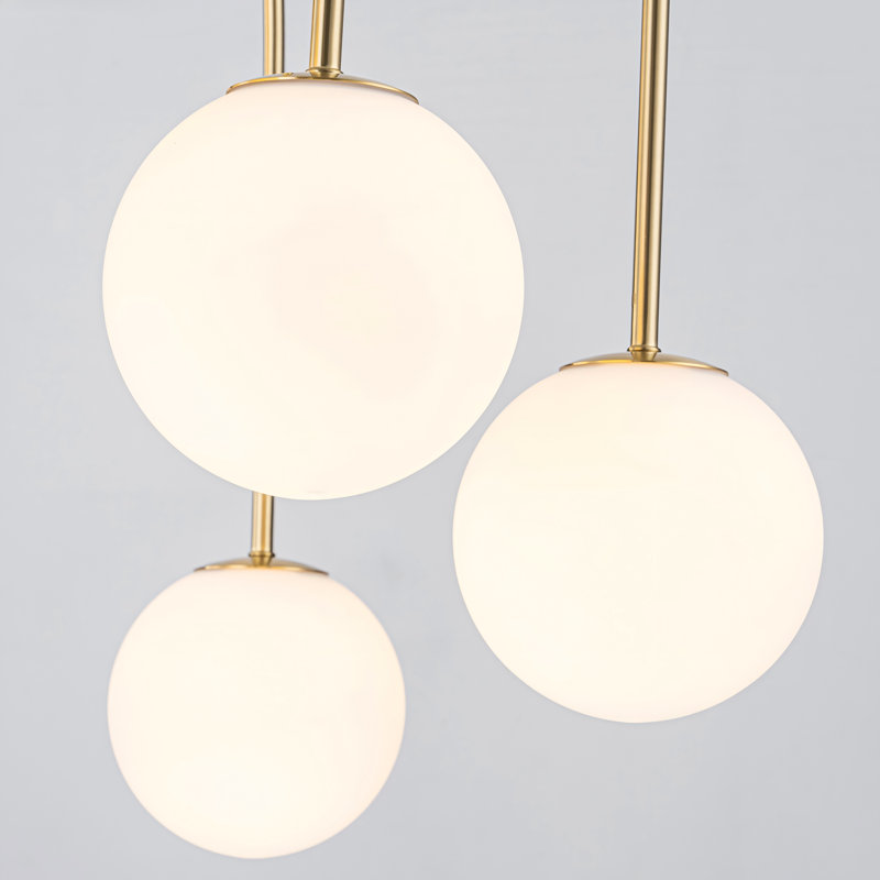 6-Light Mid-Century Weeping Willow Milk Glass Chandelier