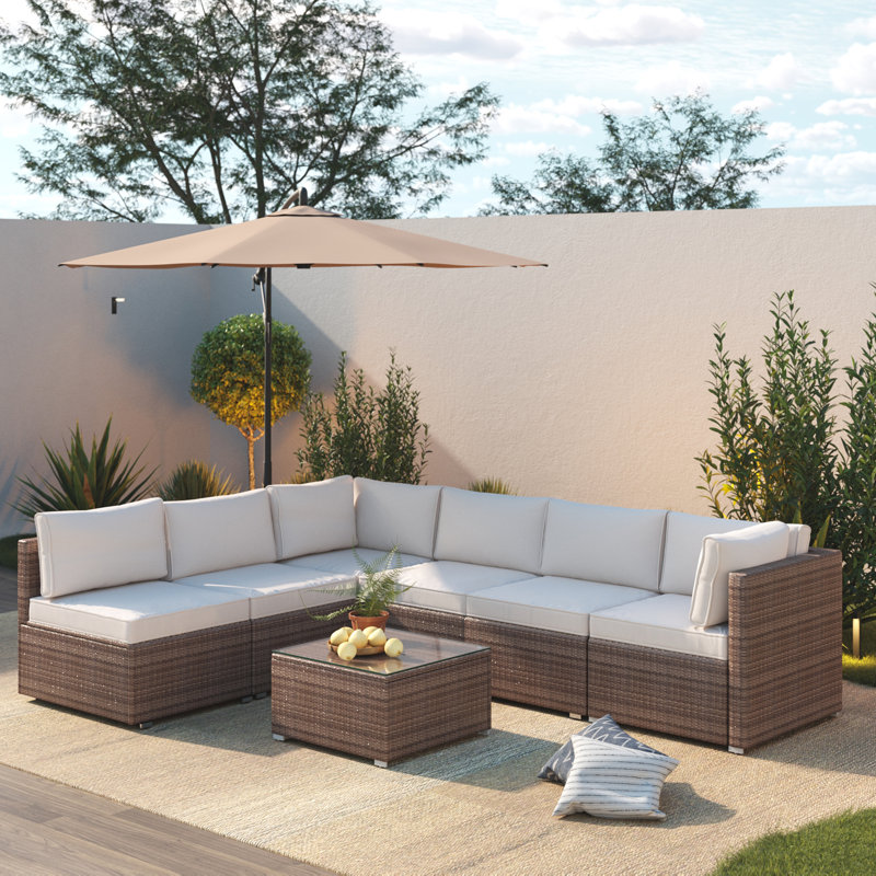 Accomac 6 - Person Modular Patio Conversation Set with Cushions, Beige/Brown