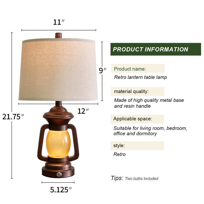 21.75" farmhouse retro style USB port, suitable for living room and bedroom (light bulb included)